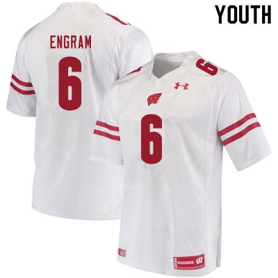 Youth Wisconsin Badgers NCAA #6 Dean Engram White Authentic Under Armour Stitched College Football Jersey KC31K74PR